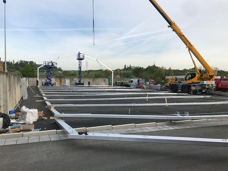 2018 Errichtung Lagerzelt Kran Stahlkonstruktion