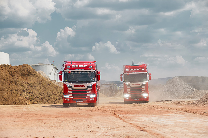 Lkws Licht Staub Baustelle